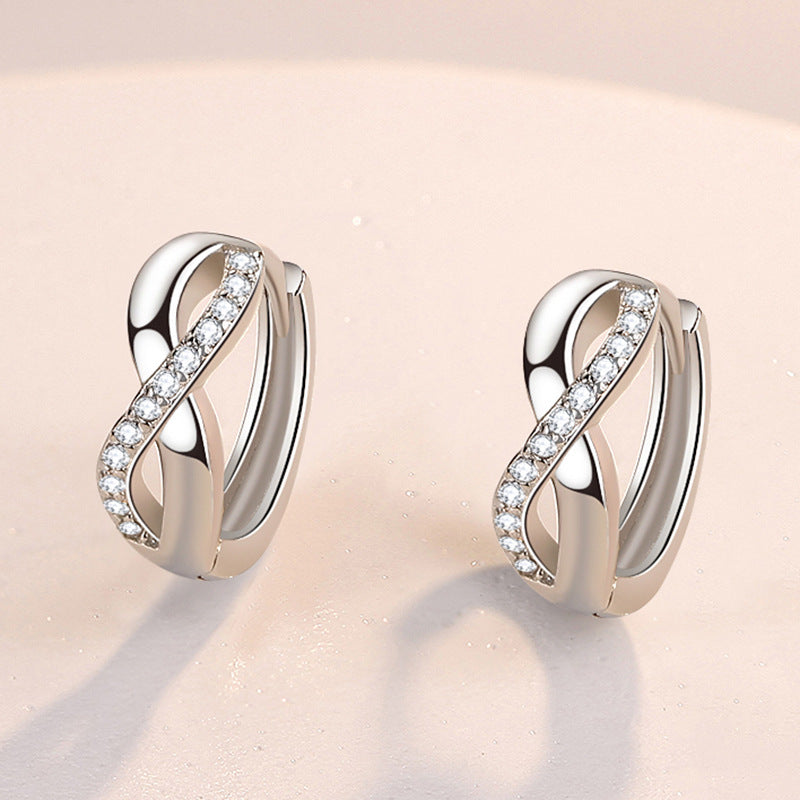 TDPTNewArrivalFemaleEarring925SilverNeedle8ShapedTwistInfinityEternalEndlessZirconSmal