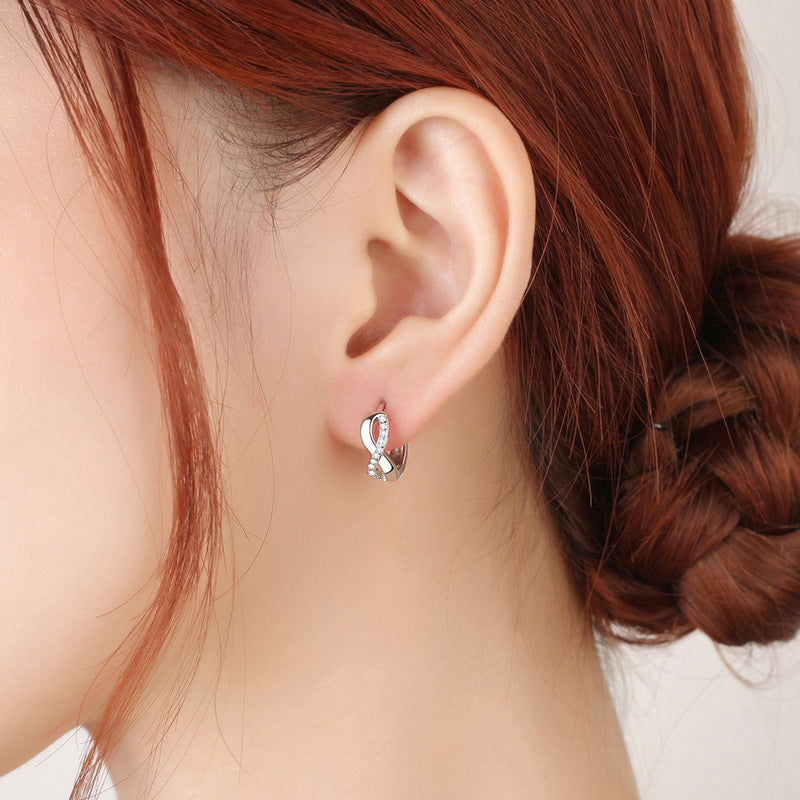 AVwvNewArrivalFemaleEarring925SilverNeedle8ShapedTwistInfinityEternalEndlessZirconSmal