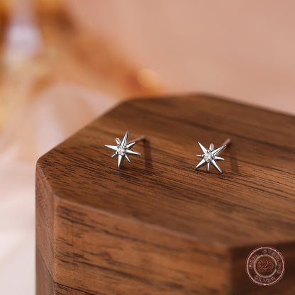 925 Sterling Silver Eight-Point Star Stud Earrings with Korean Zircon for Women, Luxury Wedding Bride Jewelry