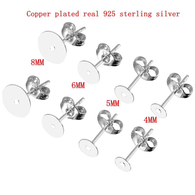 4J0020pcs925SterlingSilverPlatedBlankEarringStudBase4568mmEarringPostCabochonjpg