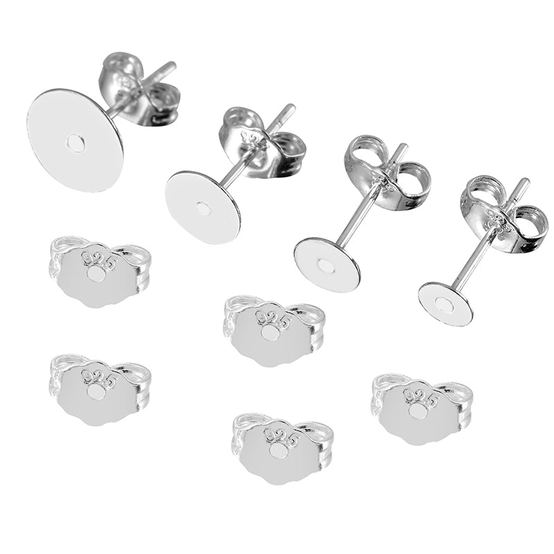 QEkF20pcs925SterlingSilverPlatedBlankEarringStudBase4568mmEarringPostCabochonjpg