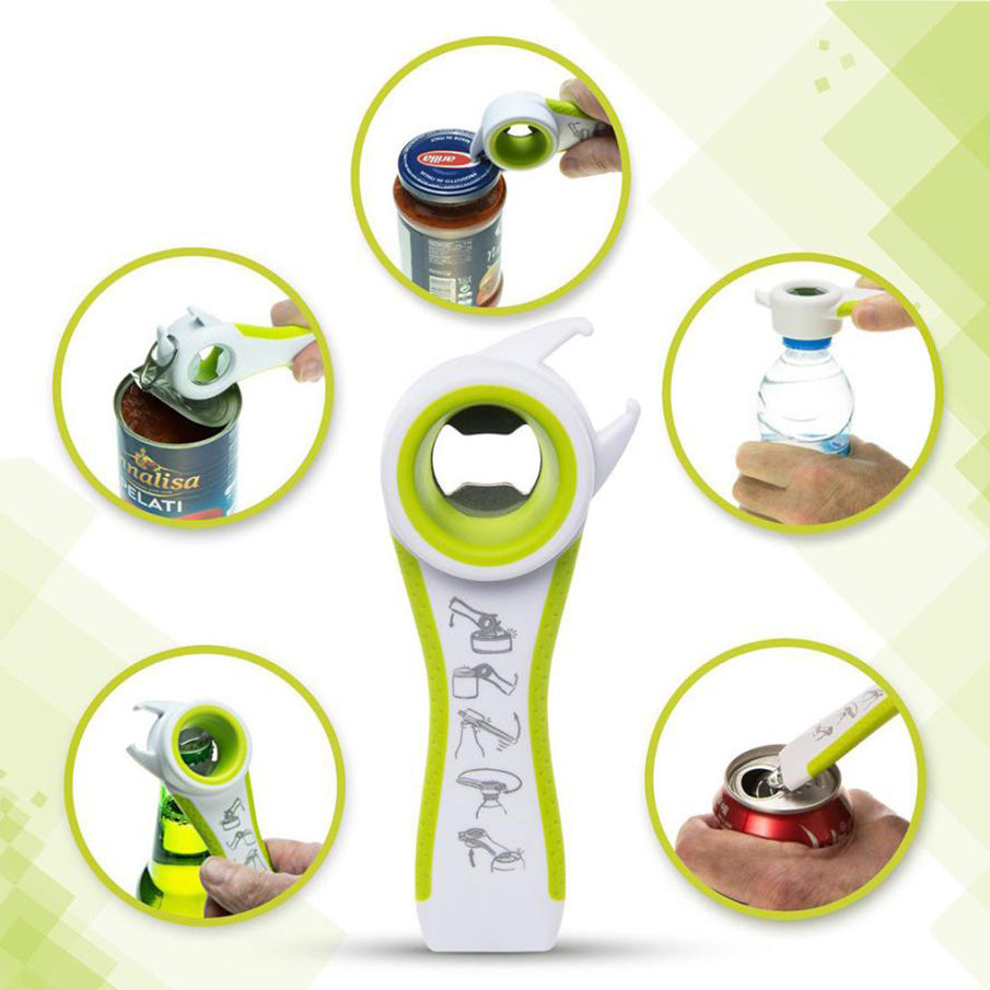 Multi-Function Stainless Steel Can Opener: 5-in-1 Kitchen Tool for Jars, Bottles, and Cans