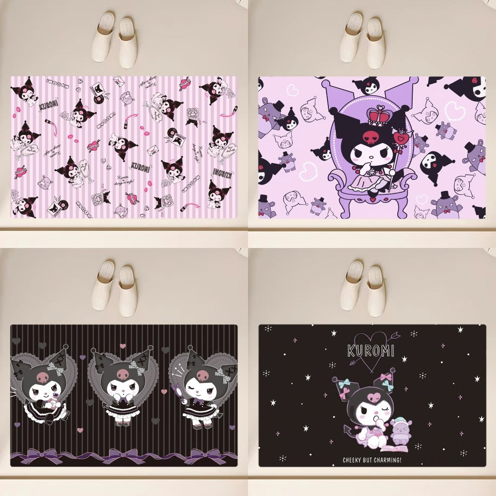MINISO Cartoon Kuromi Cute Floor Mat: Anti-Slip Rug for Bathroom, Kitchen, Bedroom, Living Room - Home Decor Essential