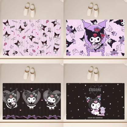 MINISO Cartoon Kuromi Cute Floor Mat: Anti-Slip Rug for Bathroom, Kitchen, Bedroom, Living Room - Home Decor Essential