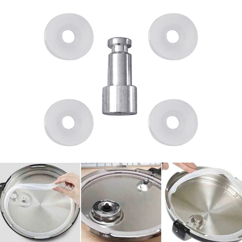 Universal Kitchen Pressure Cooker Floater & Sealer Set: 1 Float Valve 4 Sealing Washers