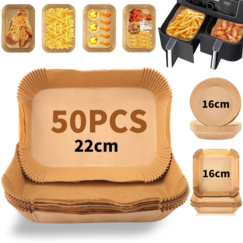 50pcs Non-Stick Air Fryer Baking Paper Liners - Oil-Proof Disposable Mats for BBQ & Oven - Kitchen Accessories