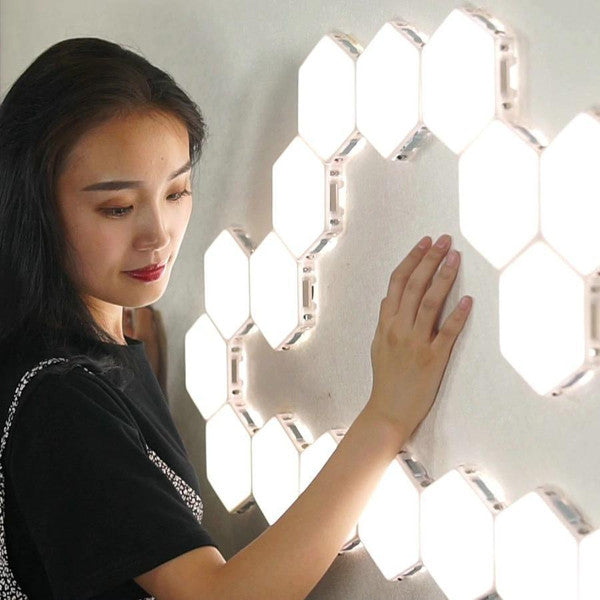 Hexagon Modular Touch LED Tile Lights, Set of 5 - USB Powered, Freestanding or Wall Mount, Easy Installation2