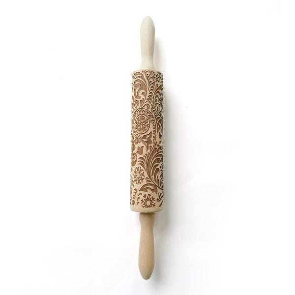 Christmas 3D Rolling Pin - Solid Maple Wood, Perfect for Holiday Baking, Great Gift for Bakers Snowflakes & Swirls