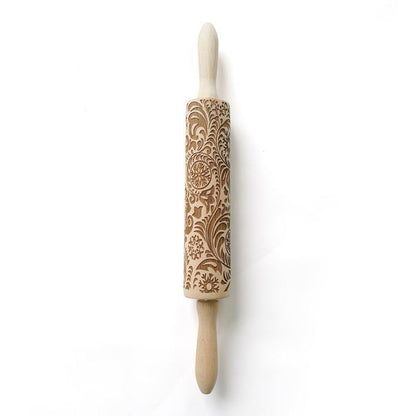 Christmas 3D Rolling Pin - Solid Maple Wood, Perfect for Holiday Baking, Great Gift for Bakers Snowflakes & Swirls