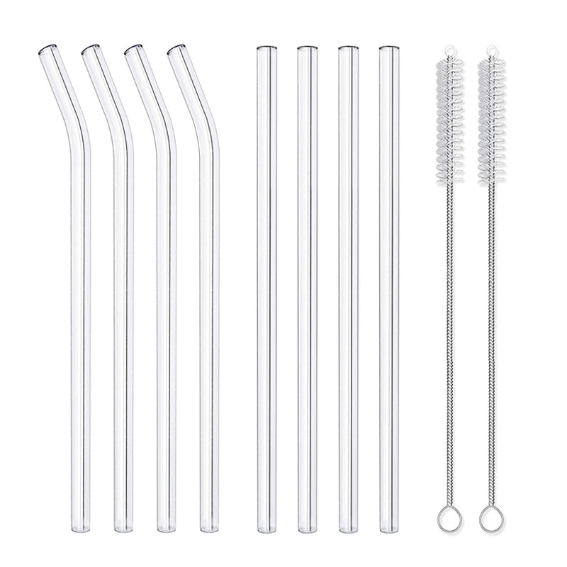 Reusable Glass Straws Set - 8 Pcs Clear Drinking Straws for Juice, Smoothies, and More!