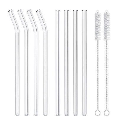 Reusable Glass Straws Set - 8 Pcs Clear Drinking Straws for Juice, Smoothies, and More!