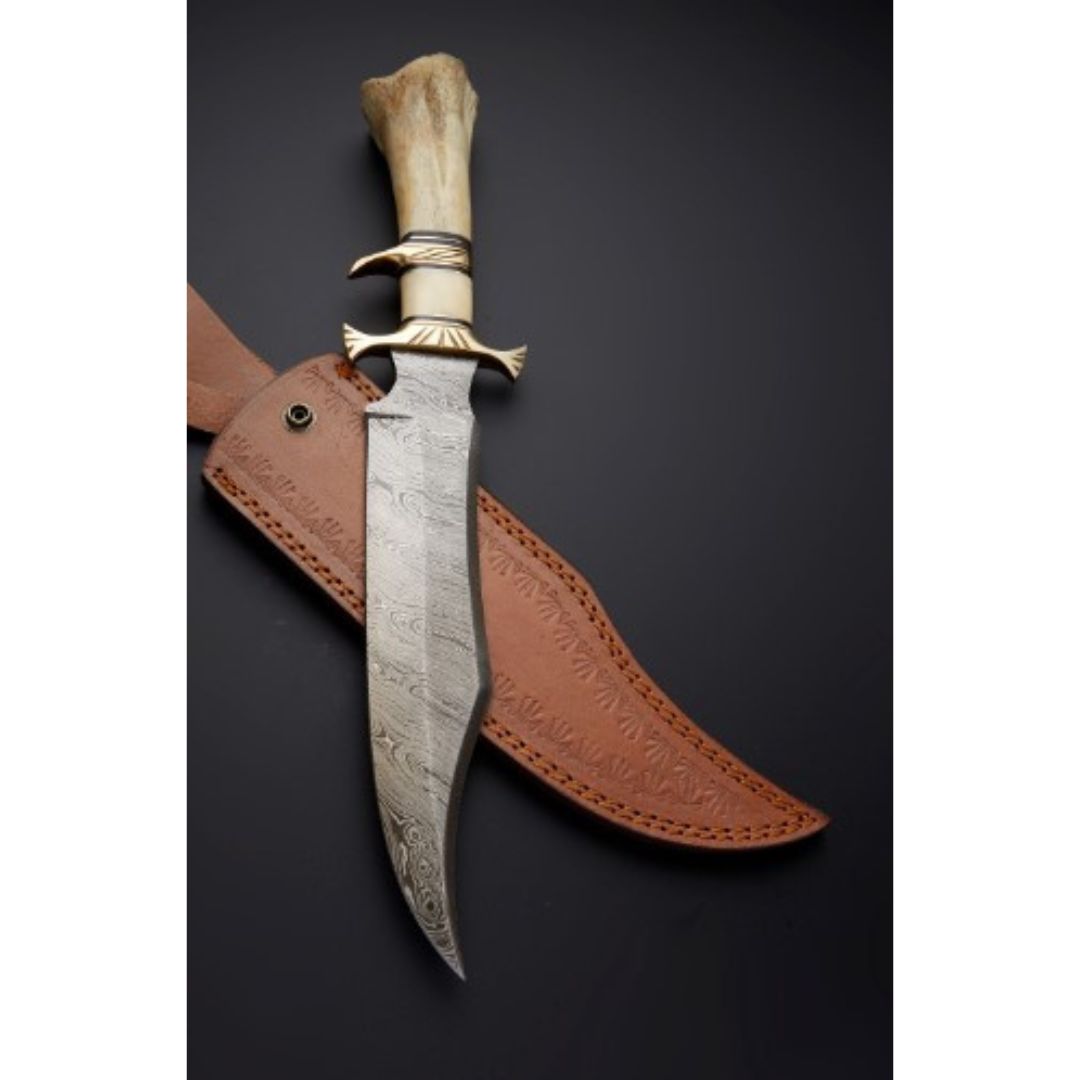 Camel Bone Handle Damascus Steel Bowie Knife Survival Bowie Outdoor Camping Knife Special Edition Bowie Knife Gift For