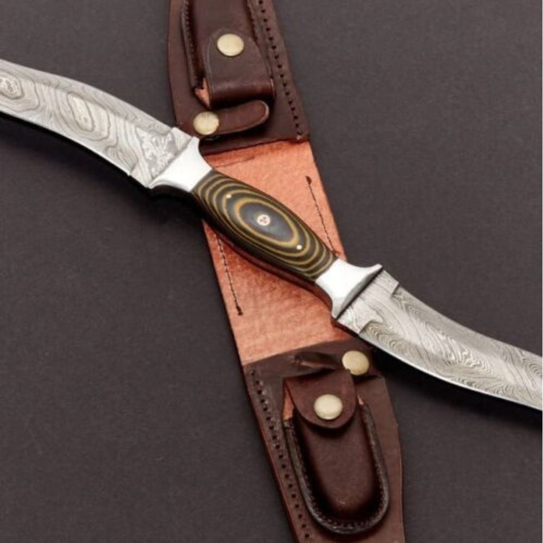 Double Blade Bowie Knife Custom Handmade Damascus Steel Full Tang Hunting Knife Survival Outdoor Camping Bowie Knife (1).jpg