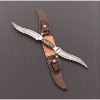 Double Blade Bowie Knife Custom Handmade Damascus Steel Full Tang Hunting Knife Survival Outdoor Camping Bowie Knife