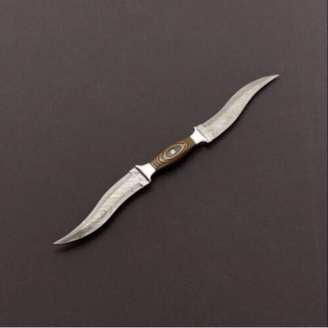 Double Blade Bowie Knife Custom Handmade Damascus Steel Full Tang Hunting Knife Survival Outdoor Camping Bowie Knife (4).jpg