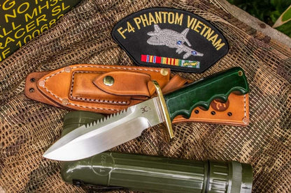 Premium Handmade Damascus Steel Hunting Knife – 10" Fixed Blade | Skinner, Survival & Camping Knife with Leather Sheath