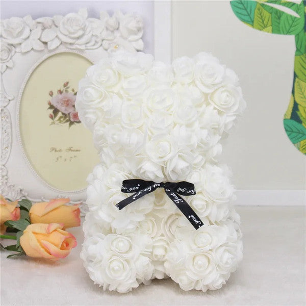 Elegant Handmade Forever Rose Teddy Bear  White