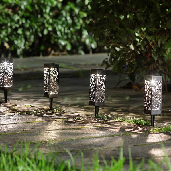 Moroccan Tower Solar Lanterns (4 Pack) - Elegant Black Plastic, Easy Installation, Eco-Friendly Garden Lighting6