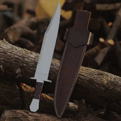 Bob Custom Handmade D2 Steel Hunting Bowie Knife with Leather Sheath