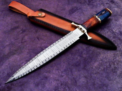 Beautifull Hand Forged Damascus Steel Dagger Hunting Knife,Handle Natural Wood,