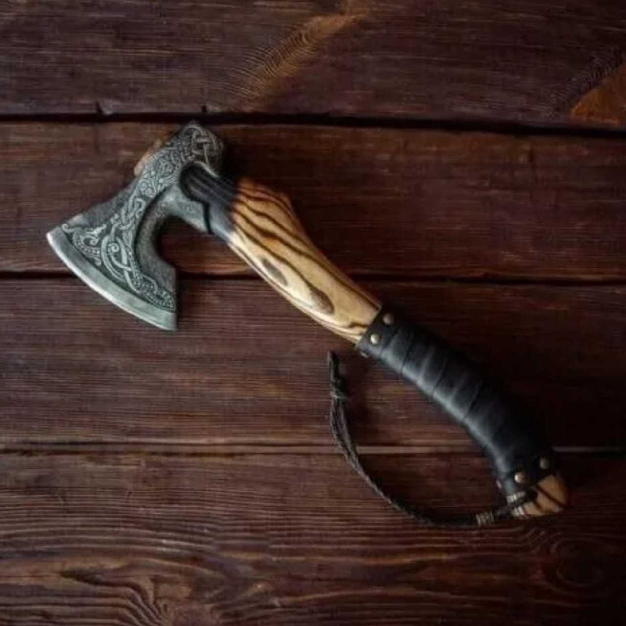 Custom Hand Forged Carbon Steel Viking Axe With Ash-Wood Handle & Leather Cover