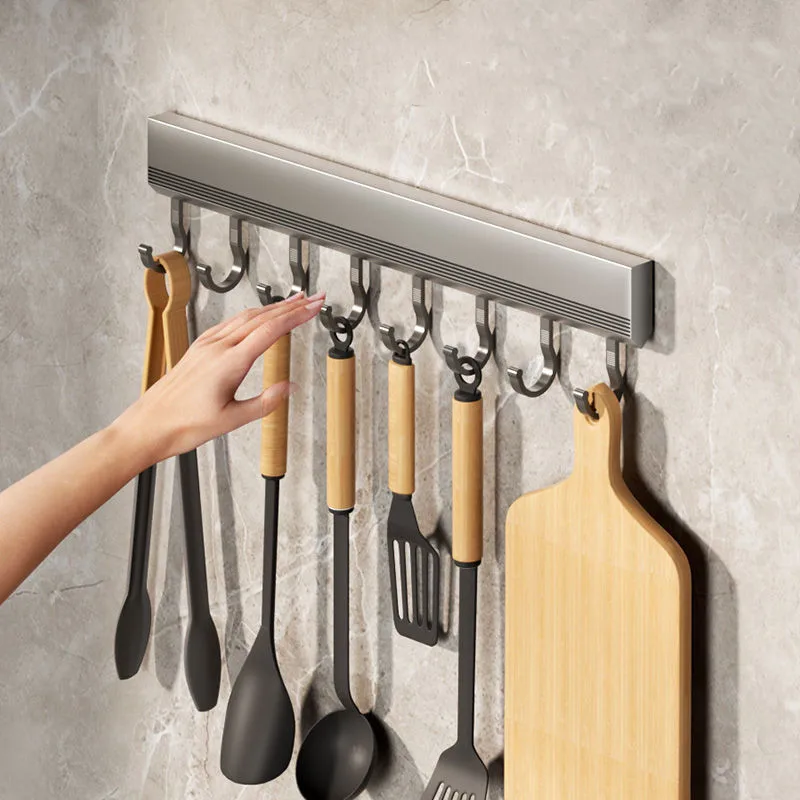 Wall Mounted Hooks Rack Punch Free Kitchen Utensils Storage Row Hook Holder Bathroom Robe Towel Coat Hangers