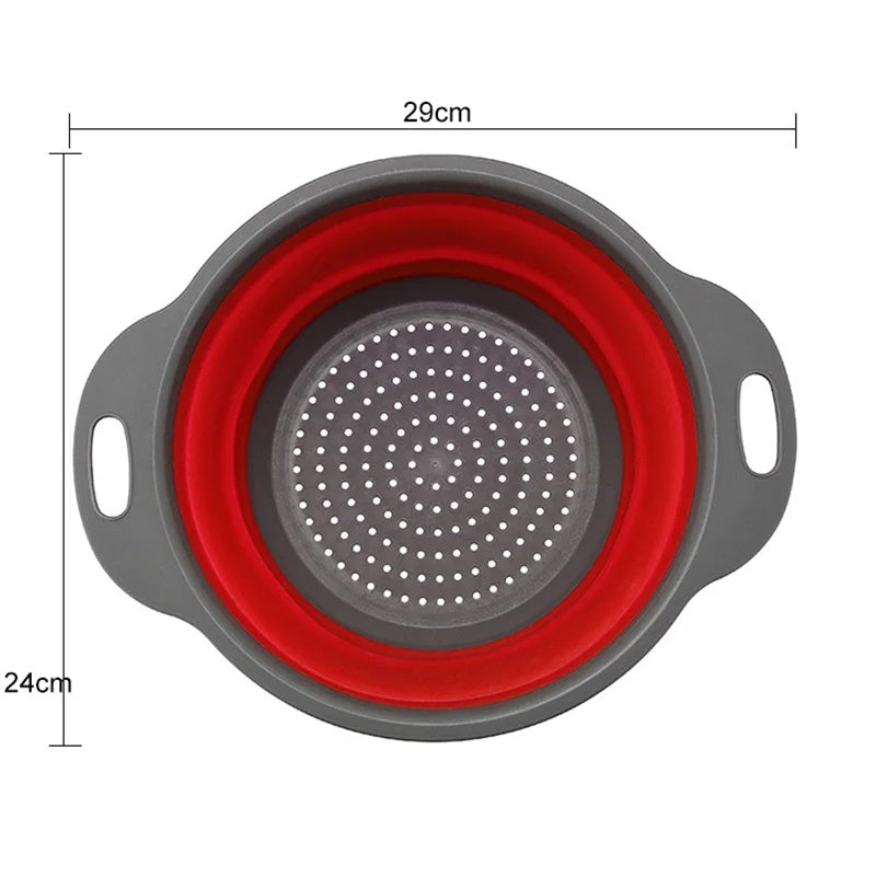 1/2pcs Silicone Round Folding Vegetable Fruits Washing Drain Basket Colander Strainer Collapsible Drainer Kitchen Tool