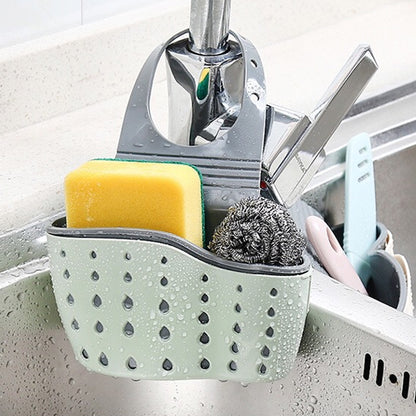 Kitchen Storage Drain Basket Soap Sponge Holder Kitchen Sink Holder Adjustable Sponge Shelf Hanging Drain Basket Kitchen