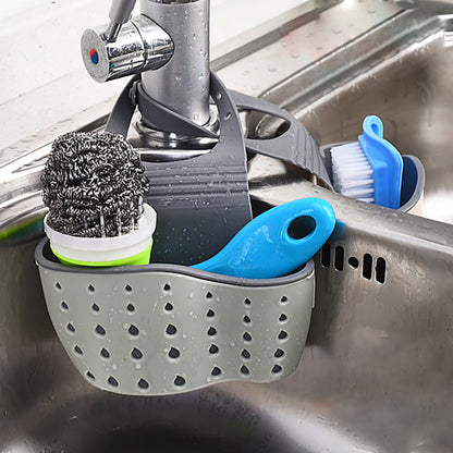 BPxqKitchenStorageDrainBasketSoapSpongeHolderKitchenSinkHolderAdjustableSpongeShelfHang