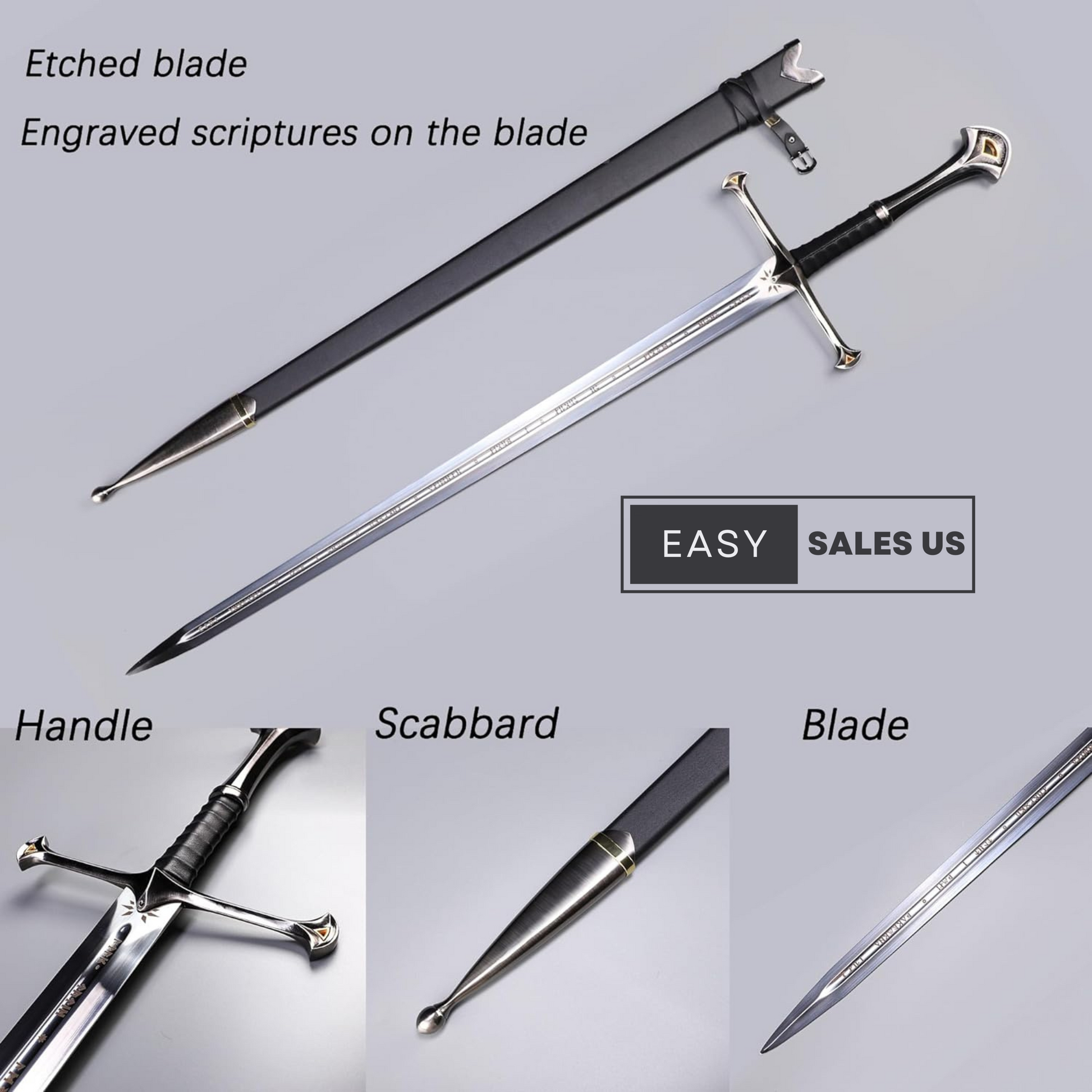 andurilswordofstridercustomengravedswordlotrswordlordoftheringskingaragornrangerswor