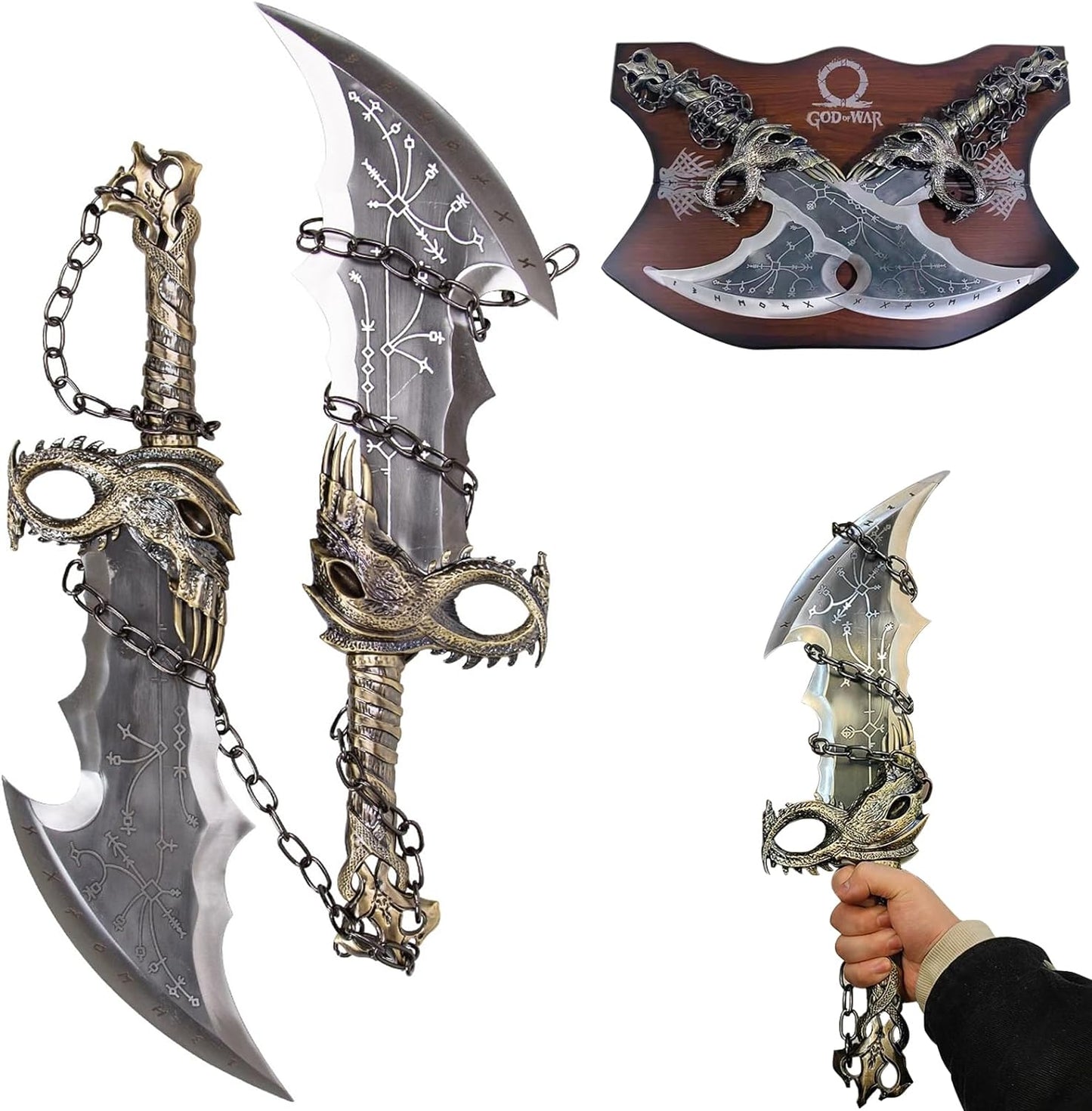 Godofwarcosplaypropweaponkratos chaosblademadeofmetalonesetoftwo badesofchaoswith