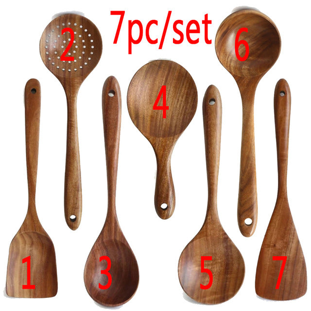 oMD917piecessetteaktablewarespoonColanderspoonSpecialnanosoupskimmingCookingspoonWood