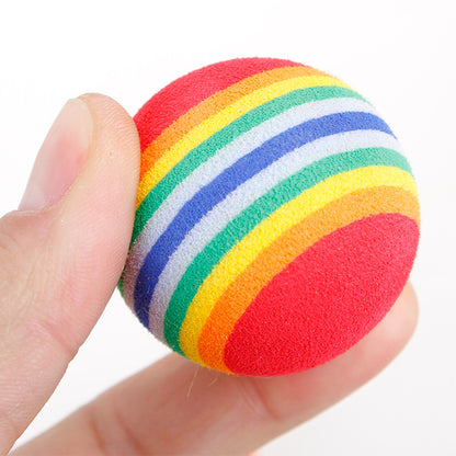 QfYAEVARainbowCatToysBallInteractiveCatDogPlayChewingRattleScratchEVABallTrainingBall