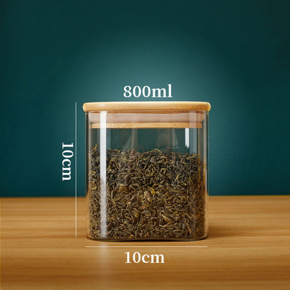 KPhHSquareGlassStorageJarswithBambooLidforCoffeeBeansGrainsNoodlesfoodStorageContainer