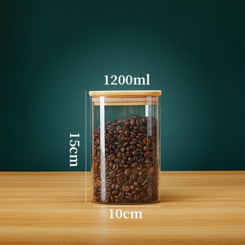 SopXSquareGlassStorageJarswithBambooLidforCoffeeBeansGrainsNoodlesfoodStorageContainer