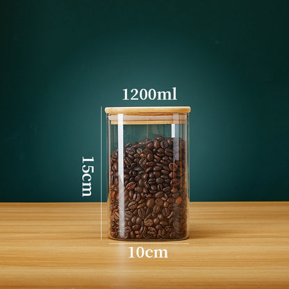 SopXSquareGlassStorageJarswithBambooLidforCoffeeBeansGrainsNoodlesfoodStorageContainer