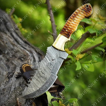 Hand Forged Tactical Knife, Hunting Knife , Damascus Steel Knife , Best Gift For Boyfriend