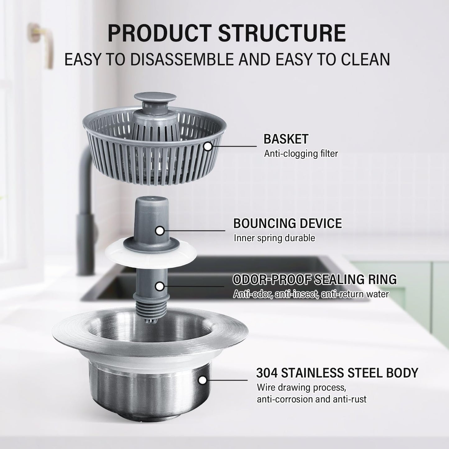 2024 New Upgraded Sink Bounce Core Drain Strainer 3