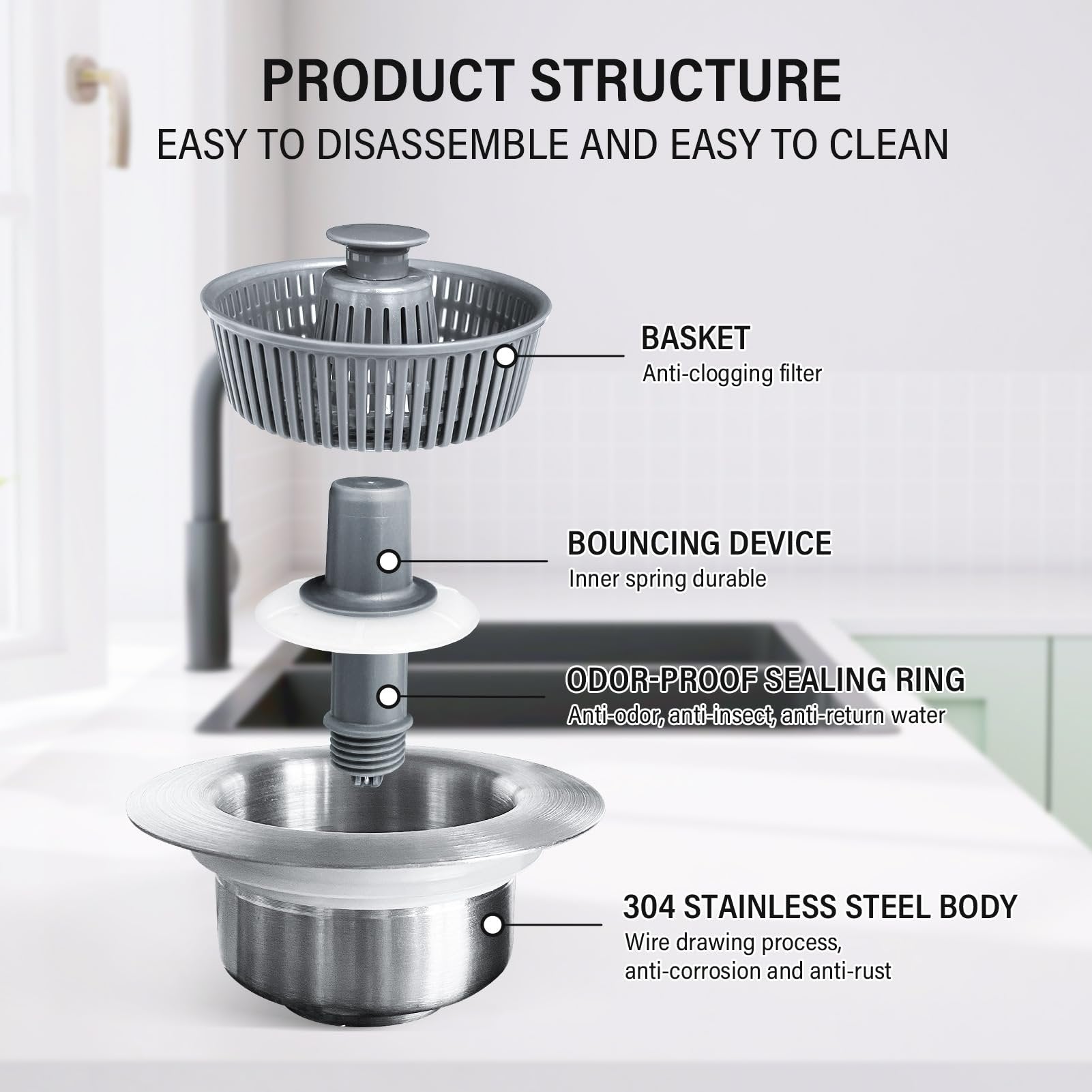 2024 New Upgraded Sink Bounce Core Drain Strainer 3