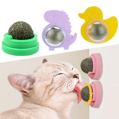 Rotatable Catnip Wall Ball: Interactive Toy for Cats, Teeth Cleaning & Hairball Removal | Freshens Breath | Natural Cat
