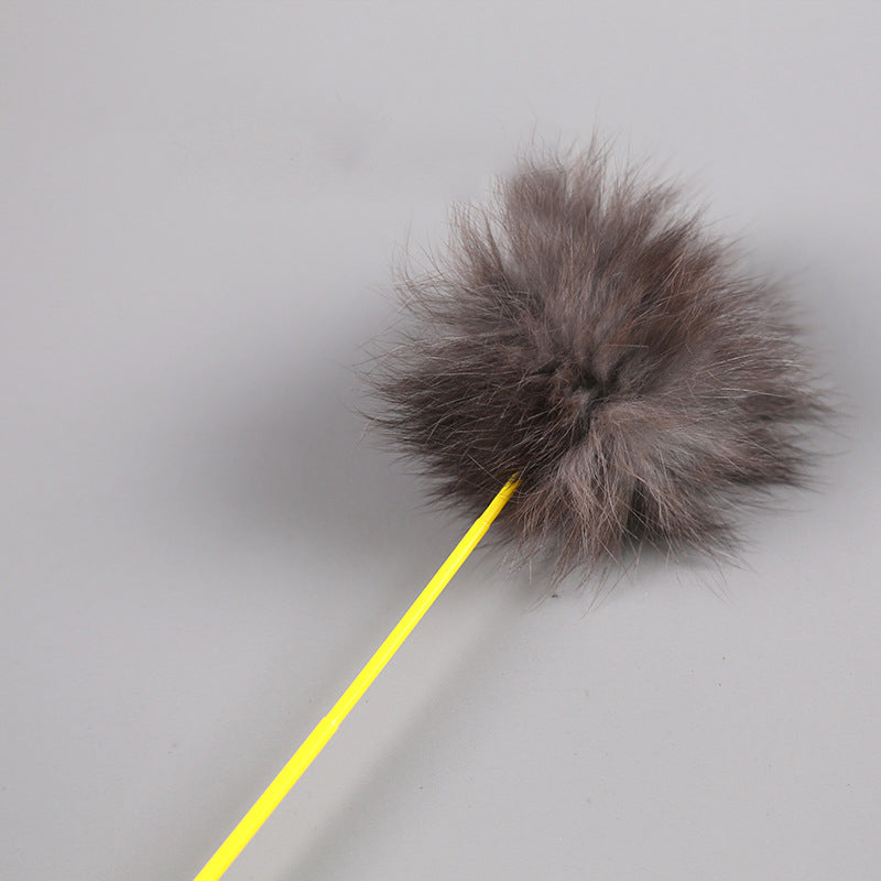 4uWdRandomColorTeaseCatStickFauxRabbitFurPompomPlushPetInteractiveStickCatPlayingTrai