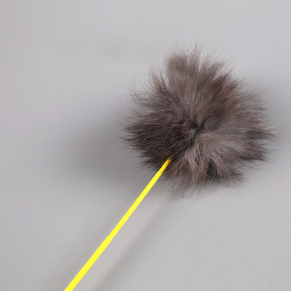 4uWdRandomColorTeaseCatStickFauxRabbitFurPompomPlushPetInteractiveStickCatPlayingTrai