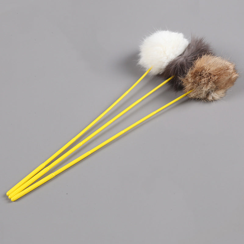 9VtYRandomColorTeaseCatStickFauxRabbitFurPompomPlushPetInteractiveStickCatPlayingTrai