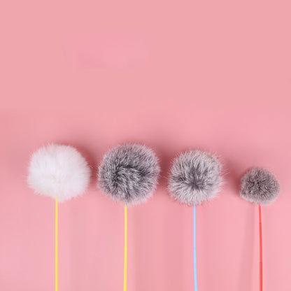 AeqTRandomColorTeaseCatStickFauxRabbitFurPompomPlushPetInteractiveStickCatPlayingTrai