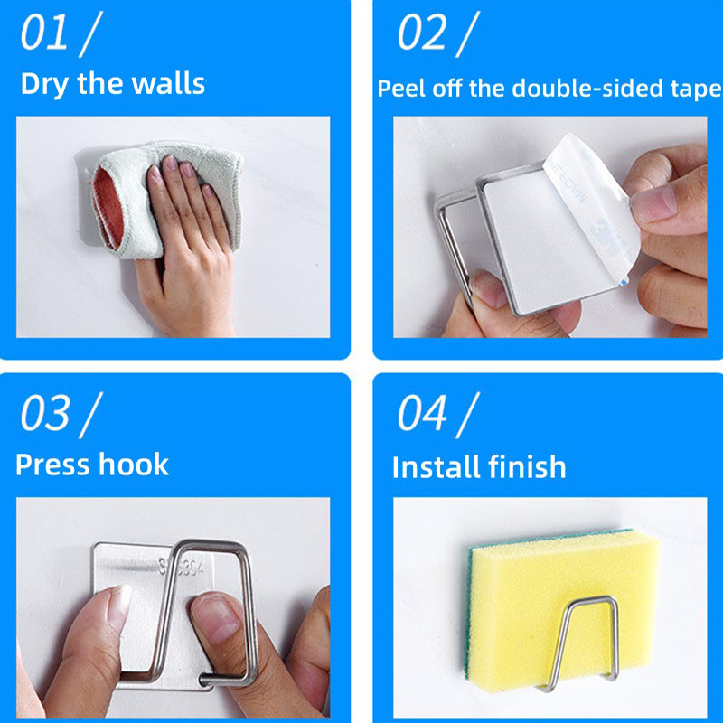 xWw016pcsKitchenSpongeholderSelfAdhesiveSinkSpongesDrainDryingRackWallHooksWireBallj