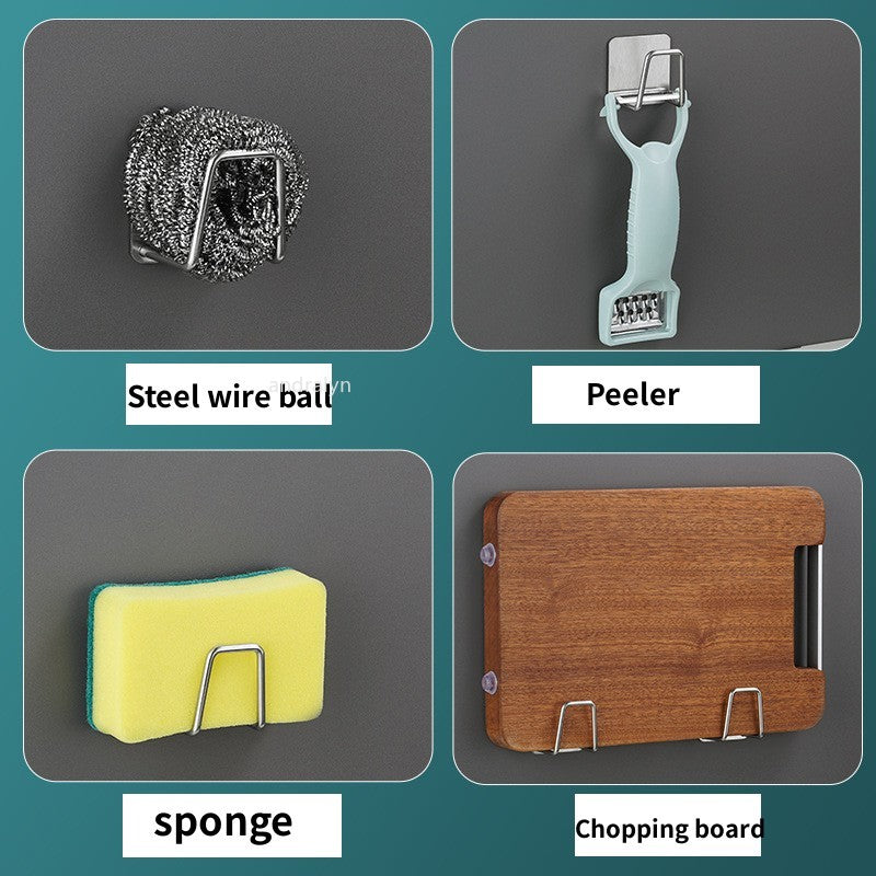 G1cZ16pcsKitchenSpongeholderSelfAdhesiveSinkSpongesDrainDryingRackWallHooksWireBallj