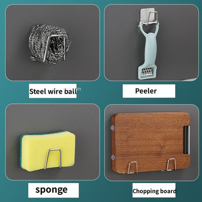 G1cZ16pcsKitchenSpongeholderSelfAdhesiveSinkSpongesDrainDryingRackWallHooksWireBallj