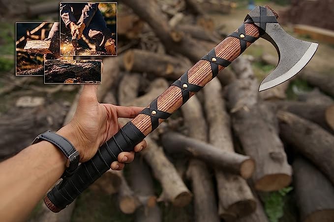 19" Inches Ragnar Lothbrok Axe with Leather Sheath camping and Forest Hunting Hatchet Gift for HIM