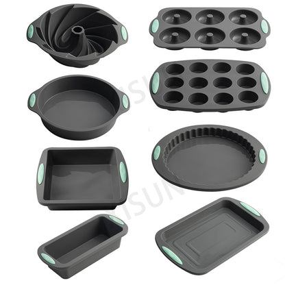 Heat resistant silicone loaf bread muffin donut cake baking tray oven baking pan silicone bakeware set Silicone Cake Pan