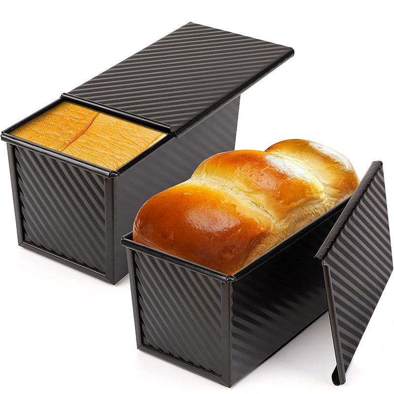 Pullman Loaf Pan with Lid 1 lb Non-Stick Bread Pan Carbon Steel Rectangle Corrugated Toast Box Mold Cake Mold